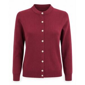 J.Crew Small Jeweled Classic Cardigan Sweater in Vintage Burgundy, style CE89